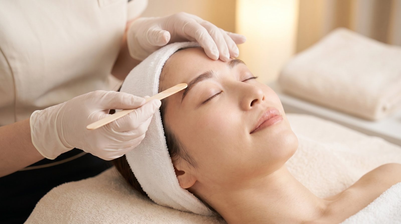 眉毛WAXの施術を受ける女性